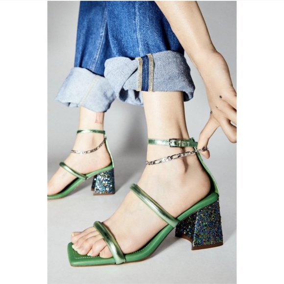 Free People Parker Chain Heels / Lime Metallic NIB - Picture 7 of 9